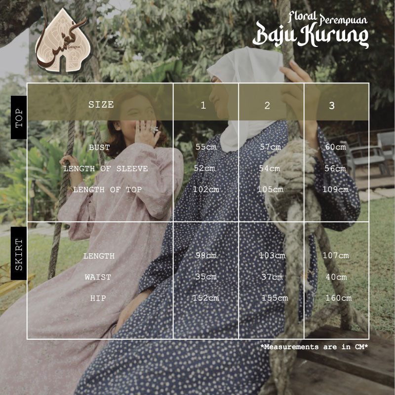 Baju Kurung Floral Perempuan [Biru Laut]