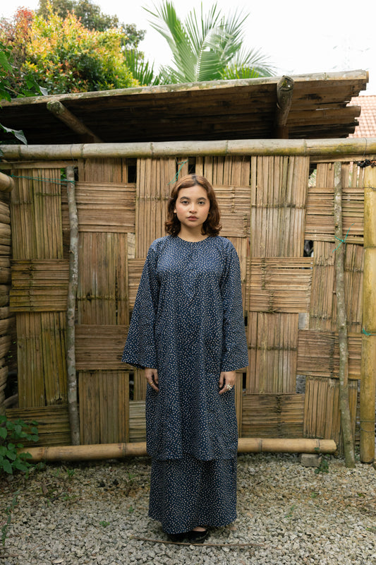 Baju Kurung Floral Perempuan [Biru Laut]