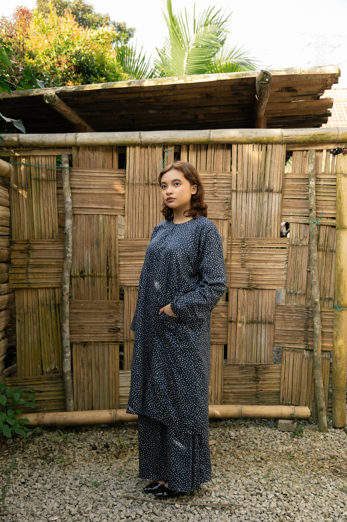 Baju Kurung Floral Perempuan [Biru Laut]