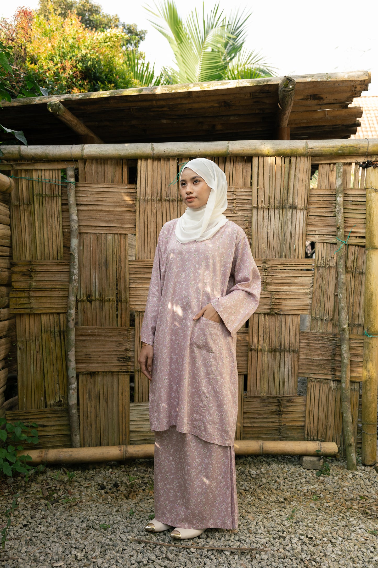 Baju Kurung Floral Perempuan [Merah Jambu]